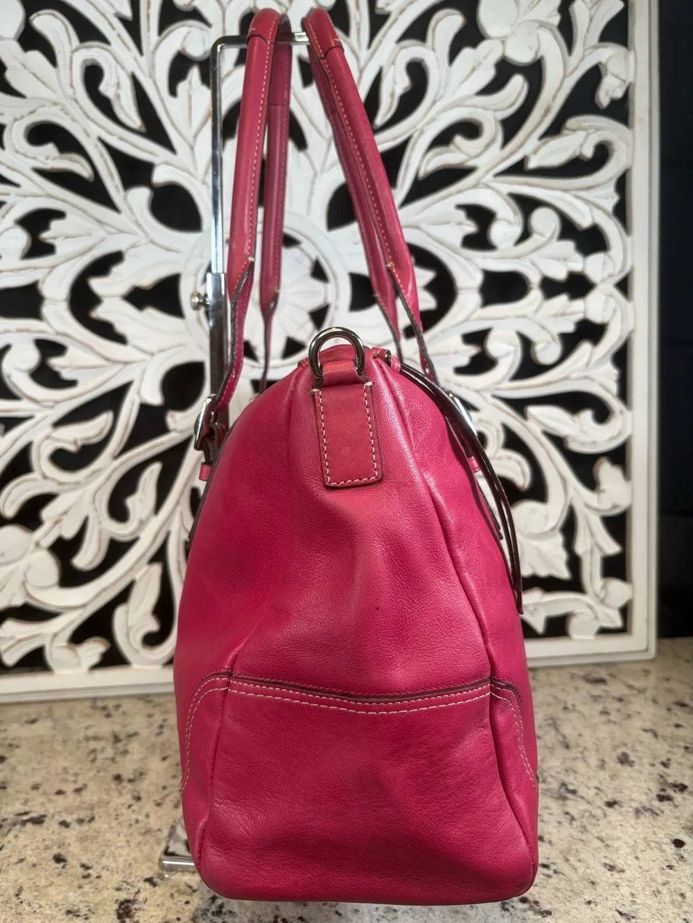 Coach F13811 Hamilton Legacy Leather Satchel Tote Raspberry